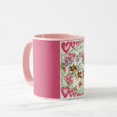 Love Birds Vintag Valentinstag Rosa Tasse (Vorderseite Links)