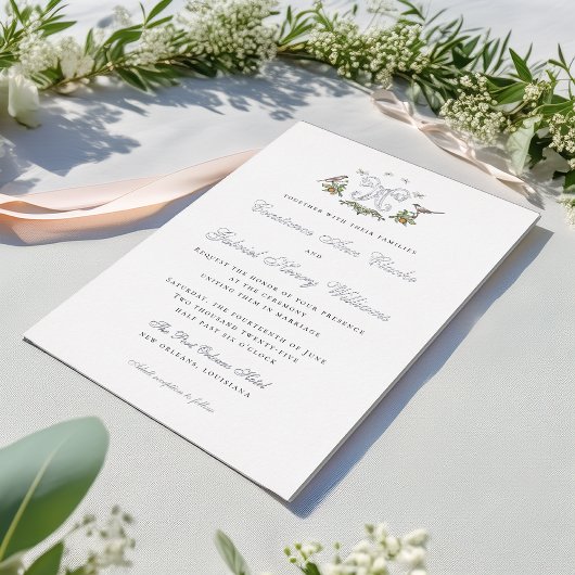 Love Birds "W" Monogram Foil Weditation Folieneinladung