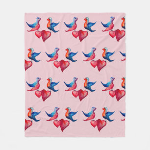 Love Birds Watercolor Art Fleece Blanket