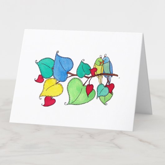 Love Birds Watercolor Blank Dankeskarte