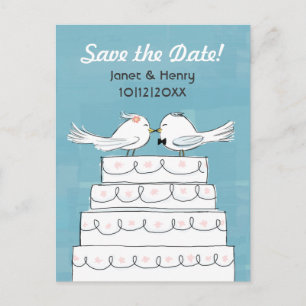Love Birds Wedding Cake Kiss Save the Date Ankündigungspostkarte