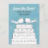 Love Birds Wedding Cake Kiss Save the Date Ankündigungspostkarte (Vorderseite)
