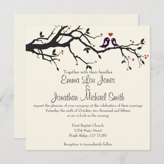 Love Birds Wedding Einladung (Vorne/Hinten)