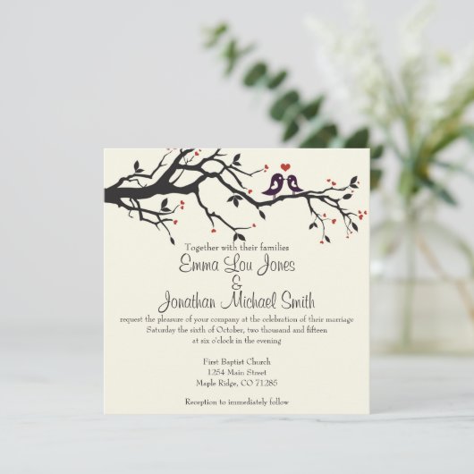 Love Birds Wedding Einladung (Stehend Vorderseite)