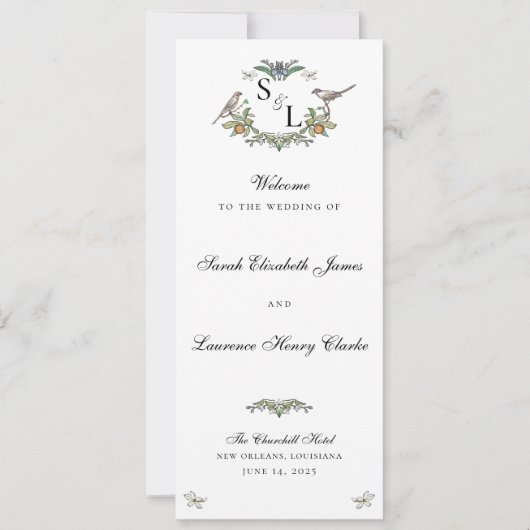 Love Birds Wedding Program Card (Vorderseite)