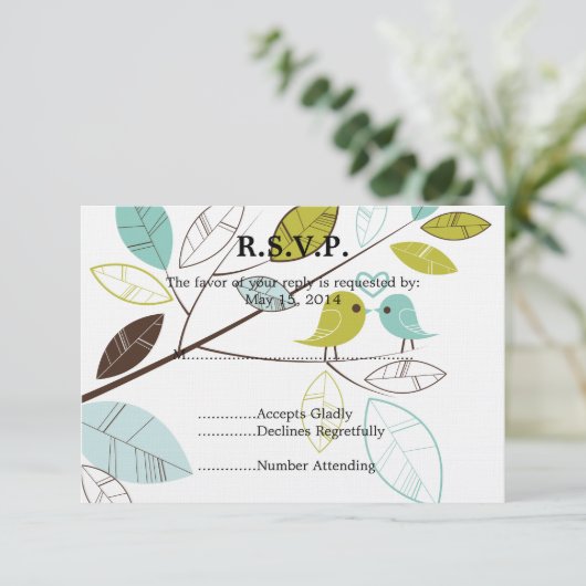 Love Birds Wedding RSVP (Stehend Vorderseite)