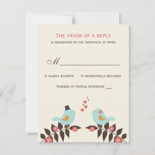 Love Birds Wedding RSVP Card (Vorderseite)