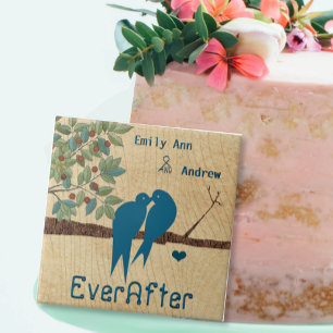 Love Birds Wood Grain Tree Ever After Anniversary Fliese