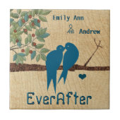 Love Birds Wood Grain Tree Ever After Anniversary Fliese (Vorderseite)
