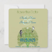 Love Birds Woodpecker Green Swirl Tree Wedding Save The Date (Vorderseite)