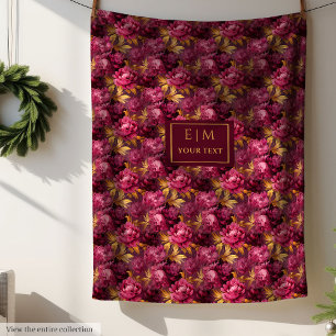 Love Blush Magenta Gold Floral Fleecedecke
