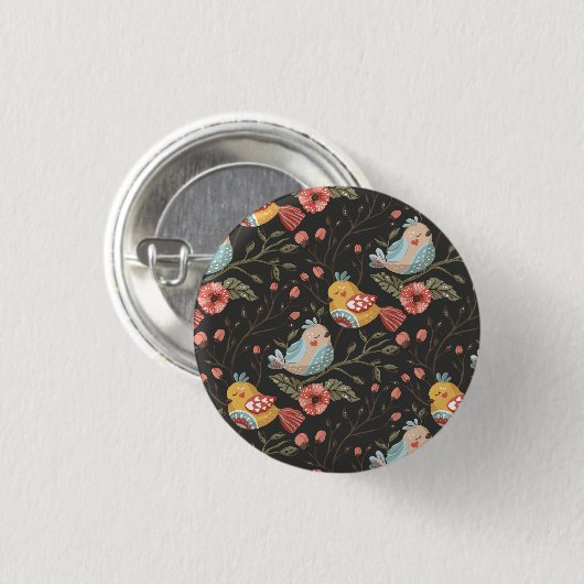 Love Boho Birds Blumenmuster Button (Vorne & Hinten)