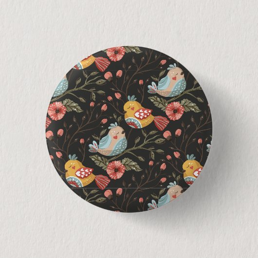 Love Boho Birds Blumenmuster Button (Vorderseite)
