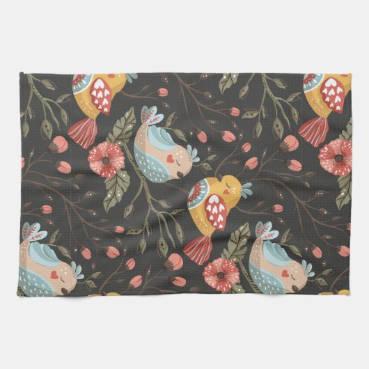 Love Boho Birds Blumenmuster Geschirrtuch (Horizontal)
