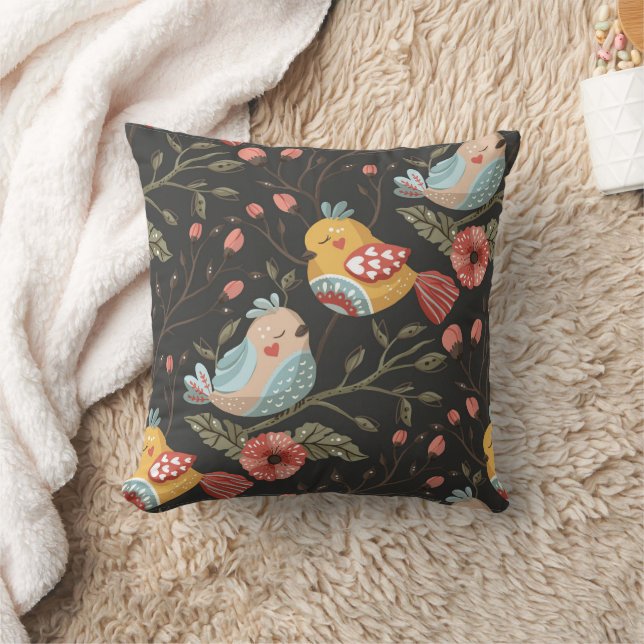 Love Boho Birds Blumenmuster Kissen (Decke)