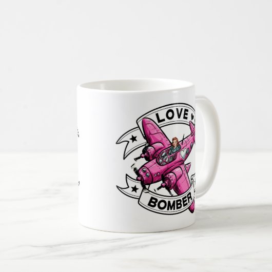 Love Bomber Pilot Pink Kaffeetasse (VorderseiteRechts)