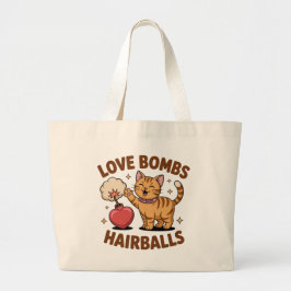 Love Bombs & Hairballs Funny Cat Tote Bag – Cute C Jumbo Stoffbeutel
