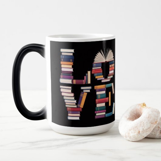 Love Books Black Morphing Mug Verwandlungstasse (Mit Donut)