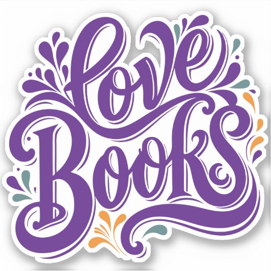 Love Books Kalligrafie Herzdesign Aufkleber (Vorderseite)