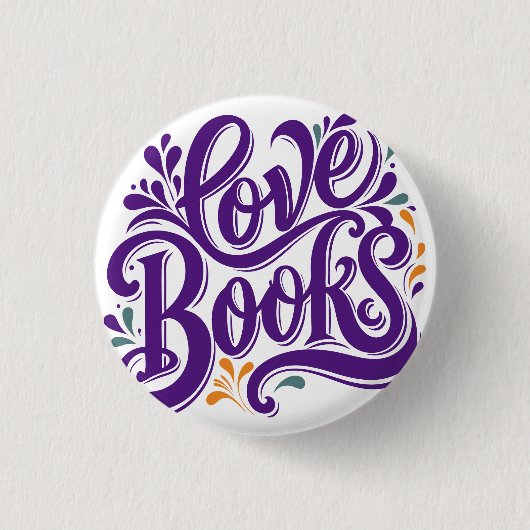 Love Books Kalligrafie Herzdesign Button (Vorderseite)