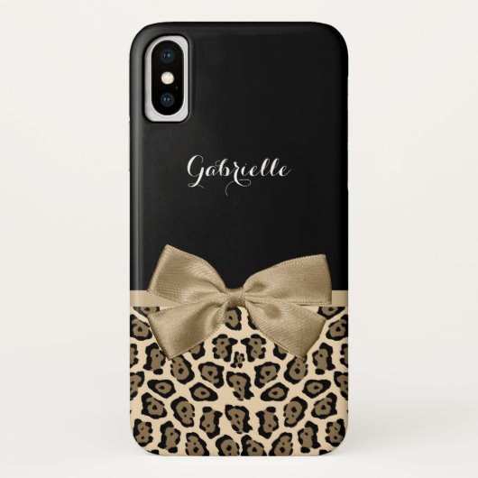 Love braune Jaguar Print mit Ribbon Bow und Name Case-Mate iPhone Hülle (Rückseite)