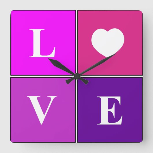 LOVE ~ Bright and cheery, Square wall clock Quadratische Wanduhr (Vorderseite)