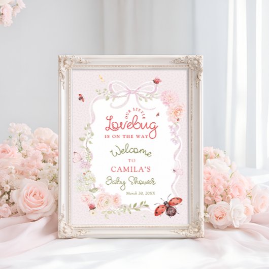Love Bug Blush Pink Floral Baby Shower Welcome  Poster