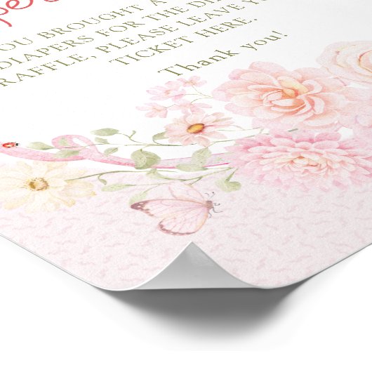 Love Bug Bow Girl Diaper Raffle Poster (Ecke)