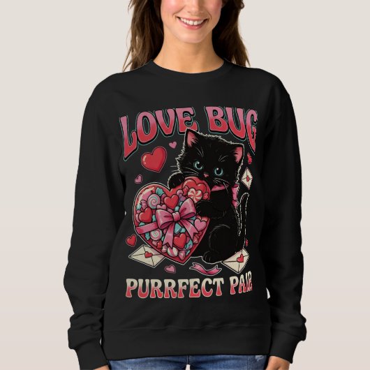 Love Bug Cat Valentine Sweatshirt – Cute Funny Cat (Vorderseite)