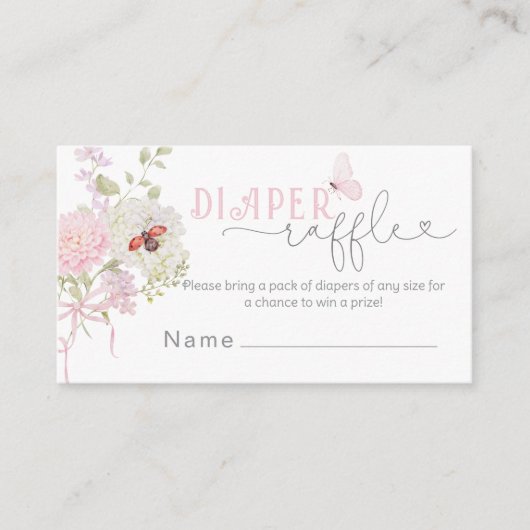 Love Bug Diaper raffle ticket Pink Bow Begleitkarte (Vorderseite)