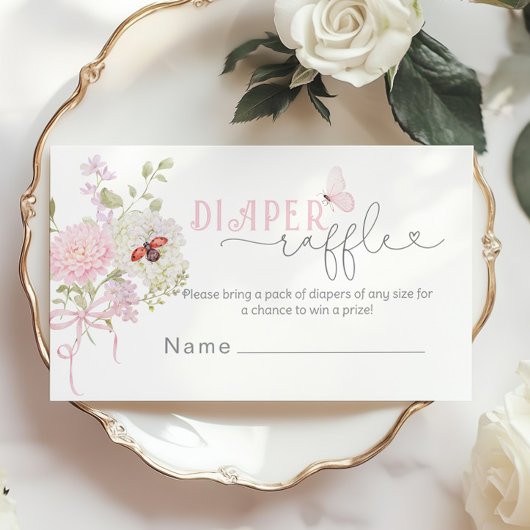 Love Bug Diaper raffle ticket Pink Bow Begleitkarte