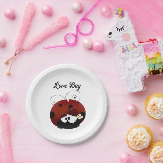 Love Bug Ladybug, Cute Cartoon Valentine’s Day Pappteller (Party)