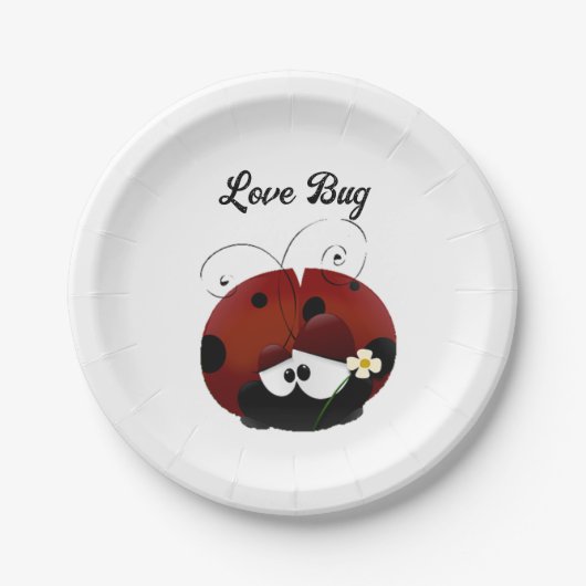 Love Bug Ladybug, Cute Cartoon Valentine’s Day Pappteller (Vorderseite)