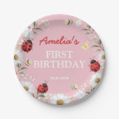 Love Bug Ladybug Daisy Floral Birthday Party Pappteller (Vorderseite)