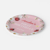 Love Bug Ladybug Daisy Floral Birthday Party Pappteller (Schrägansicht)