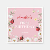 Love Bug Ladybug Daisy Floral Birthday Party Serviette (Vorderseite)