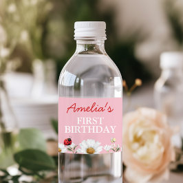 Love Bug Ladybug Daisy Floral Birthday Party Wasserflaschenetikett