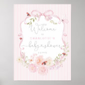 Love Bug Pink Bow Stripes Baby Shower Welcome Poster (Vorne)