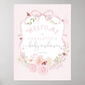 Love Bug Rosa Schleifen Streifen Baby Shower Willk Poster (Vorne)