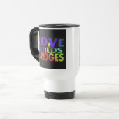 "Love Builds Bridges" Reisecoffee Mug. Reisebecher (Vorderseite Links)