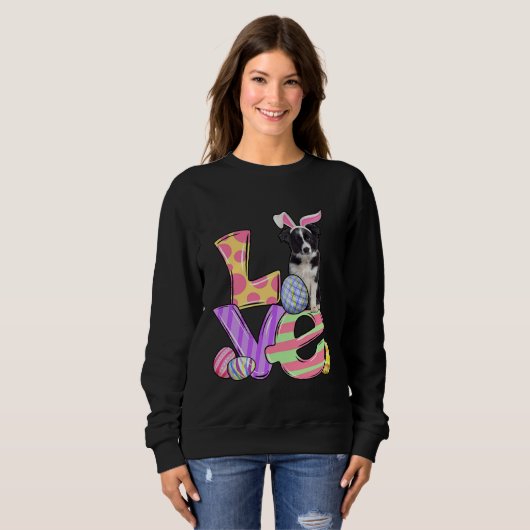 LOVE Bunny Border Collie Dog Easter Eggs Easter Da Sweatshirt (Vorne ganz)
