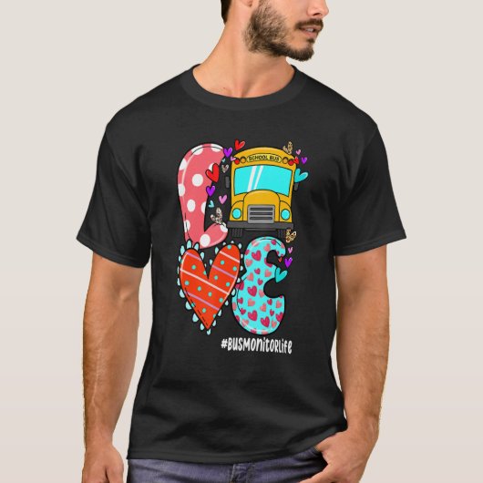 LOVE Bus Monitor Life Leopard Heart Valentine's Da T-Shirt (Vorderseite)