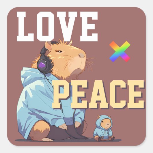 LOVE × CAPYBARA - Custom Quadratischer Aufkleber (Vorderseite)