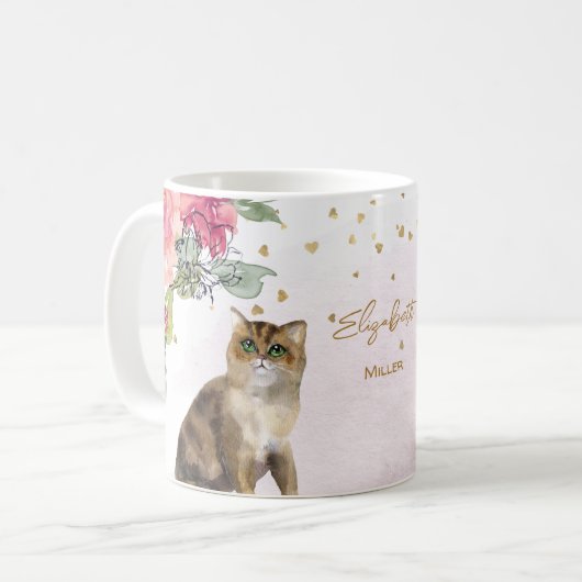 Love Cat Illustration Gold Glitzer Girl Gift Kaffeetasse (Vorderseite Links)