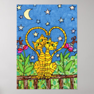 Love Cats Folk Art Poster