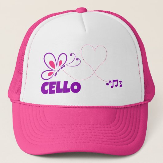 Love Cello Pink Purple Butterfly Heart Truckerkappe (Vorderseite)