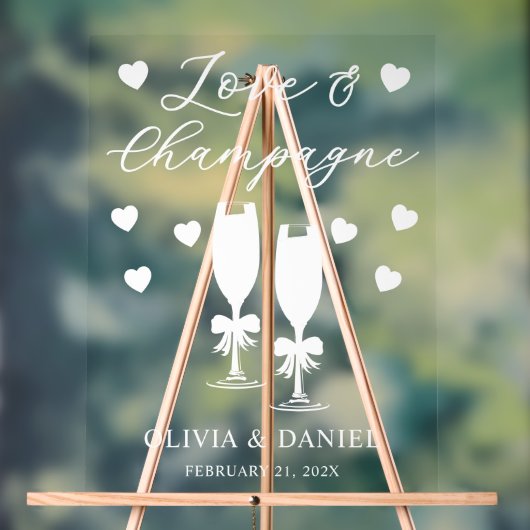 Love & Champagne Personalized Wedding Acrylschild (Neutral)
