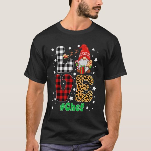 Love Chef Gnome Christmas Leopard Plaid Xmas Pajam T-Shirt (Vorderseite)