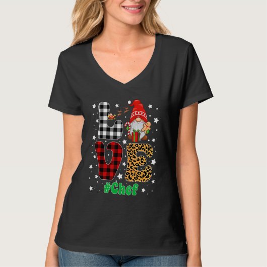 Love Chef Gnome Christmas Leopard Plaid Xmas Pajam T-Shirt (Vorderseite)