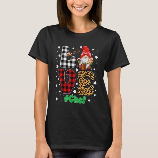 Love Chef Gnome Christmas Leopard Plaid Xmas Pajam T-Shirt (Vorderseite)